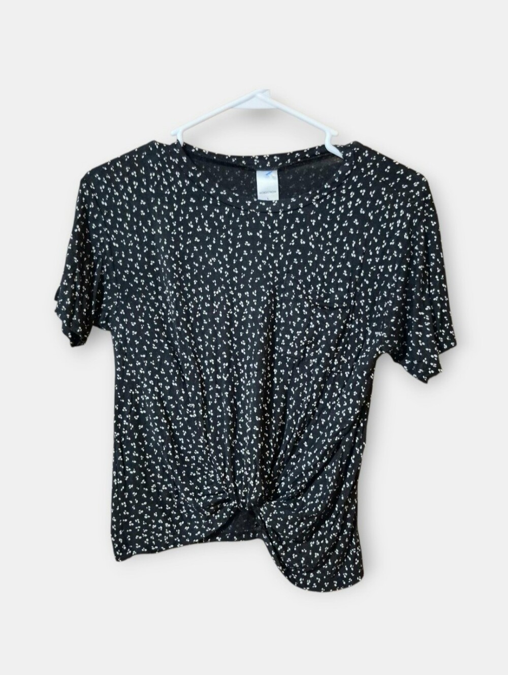 Nordstrom Girls/ Women's Black Knot-Front Short Sleeve Top - Scoop Neckline